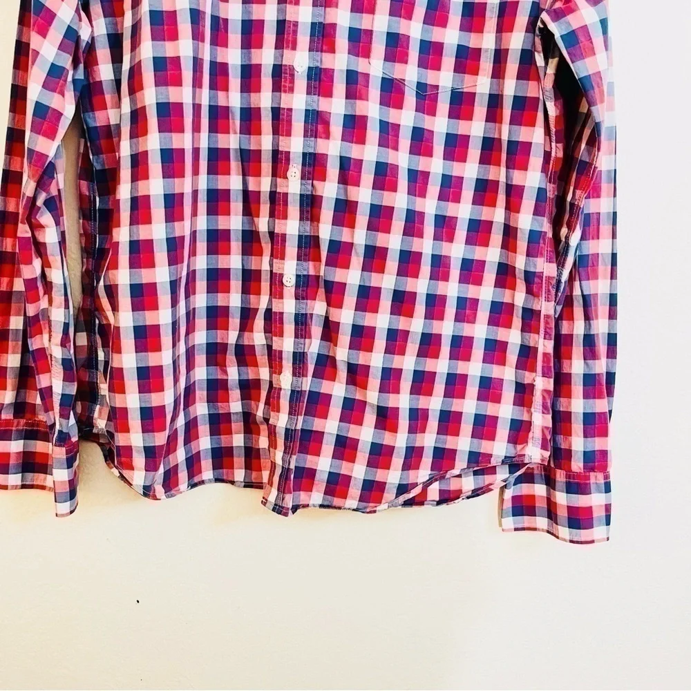 J. Crew Light Weight Slim Fit Plaid Button Down Shirt Men Size Large Blue/Red